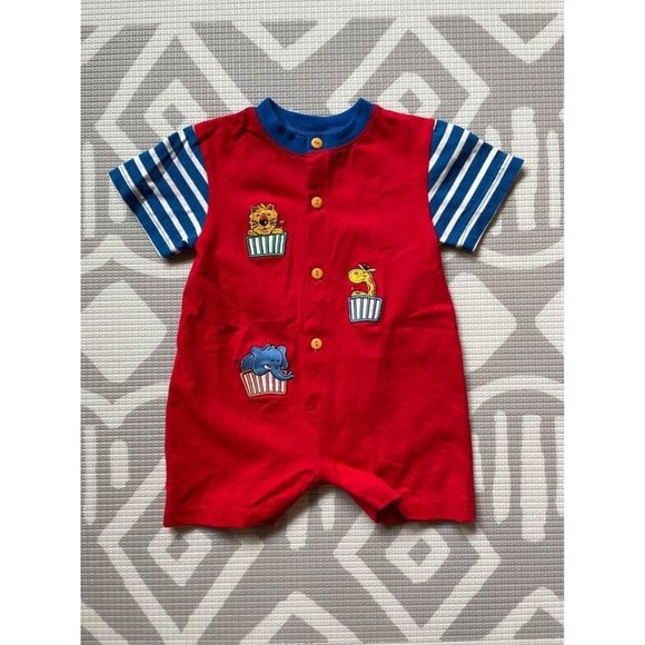 24M Basics Primary Color Jungle Animal Romper - Picture 1 of 6
